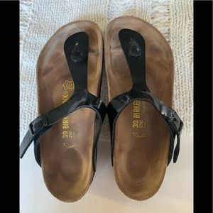 Birkenstock Gizeh Thong Sandals Black Patent 39